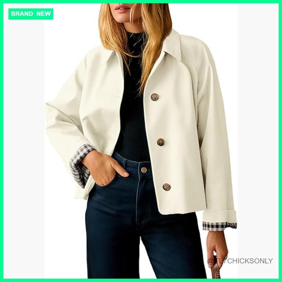 Jackets & Blazers - Lightweight Cropped Trench Coat Single Breasted Jacket Windbreaker